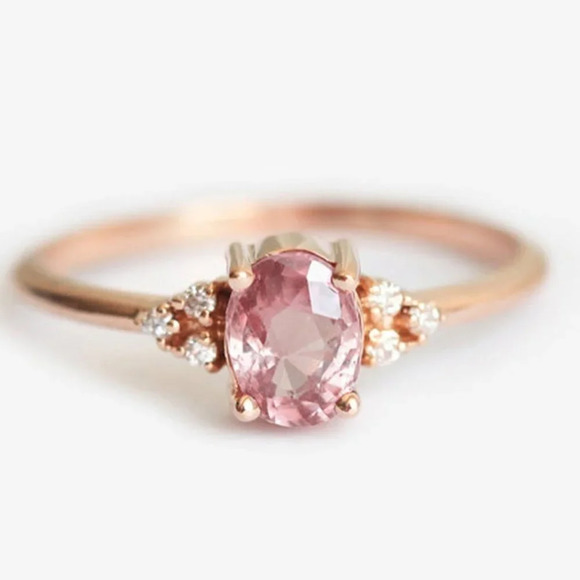 "Sweet Tiny Oval Flower Pink Rose Gold Rings for Women, VIP003 - Picture 1 of 12
